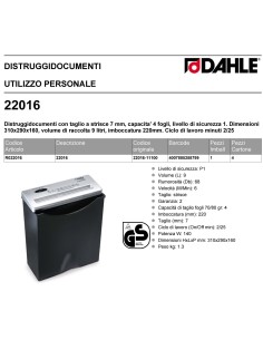 DISTRUGGI DOCUMENTI DAHLE 22016-11100 2
