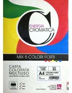 CARTA A4 CROMATICA 80 gr. Colori Forti (100 FG)