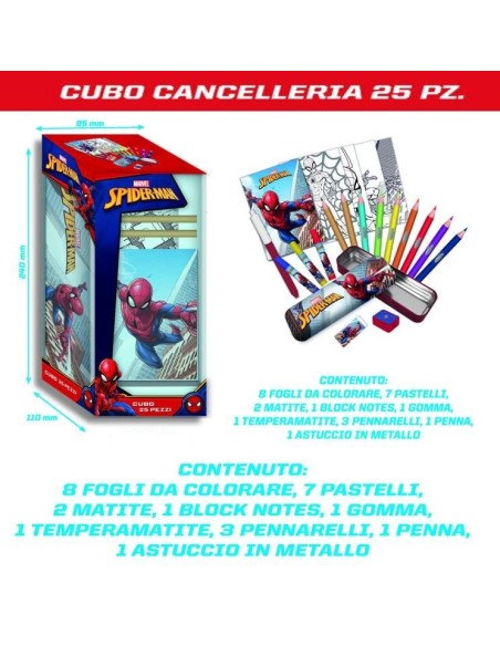CUBO CANCELLERIA SPIDERMAN 25 Pz 24 x 11 cm
